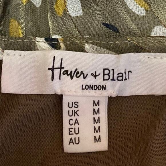 Haven & Blair Green Multicolor Long Sleeve Abstract Button Down Blouse Top Sz M - Picture 3 of 4